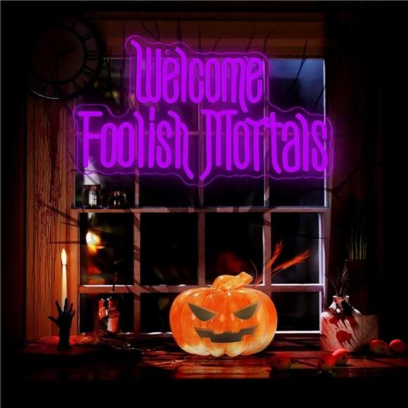 Welcome Foolish Mortals Neon Sign, Anime Fans Neon Light  Welcome Foolish Mortals Neon Sign, Dimmable Spooky Gothic Haunted Mansion Decor